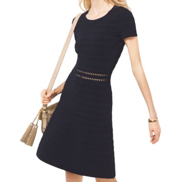MICHAEL Michael Kors Black Fit & Flare Dress, Ribbed Cut-Out Women's Size S - Picture 1 of 11